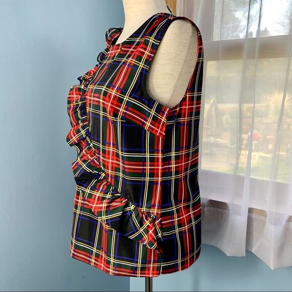 J. Crew Stewart Plaid Ruffle Front Sleeveless Top - Picture 3 of 7